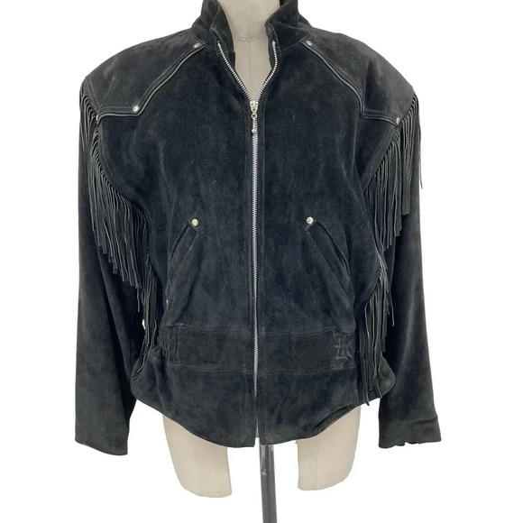 Harley-Davidson Black Suede‎ Fringe Moto Jacket Size Large - Picture 2 of 9